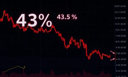 Dramatic KMNO drops chart showing 43% cryptocurrency crash with liquidity warning indicators