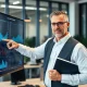 Economist analyzing labor market new normal trends with data visualization charts showing employment patterns
