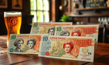 Historical Lewes Pound banknotes representing community economic resilience and local currency innovation