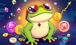 LILPEPE cryptocurrency mascot with Ethereum integration and rising market performance