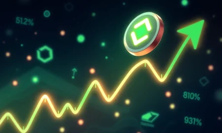 Chainlink LINK token demonstrating explosive surge on technical analysis chart with bullish indicators