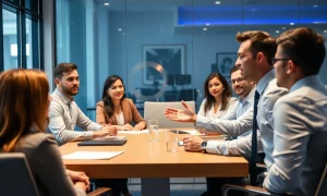 Business leader discussing remote working policies with young professionals in office setting