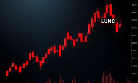 LUNC cryptocurrency price collapse showing extreme downward trend and market volatility