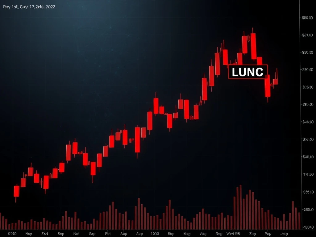 LUNC cryptocurrency price collapse showing extreme downward trend and market volatility