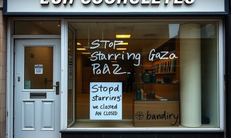 Lush protest closure showing solidarity with Gaza humanitarian crisis