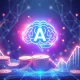 A digital representation of growth and innovation, showcasing Lyno AI tokens rising alongside an AI brain, symbolizing early presale success.