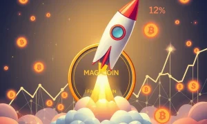 MAGACOIN FINANCE rocket launch symbolizing explosive growth potential through deflationary tokenomics