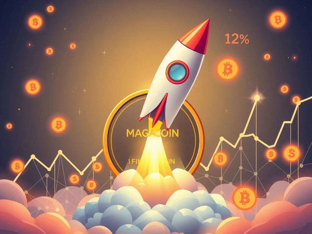 MAGACOIN FINANCE rocket launch symbolizing explosive growth potential through deflationary tokenomics