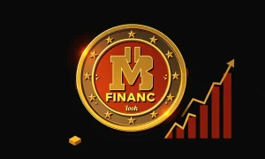 MAGACOIN FINANCE token showcasing scarcity model and political branding against market growth charts