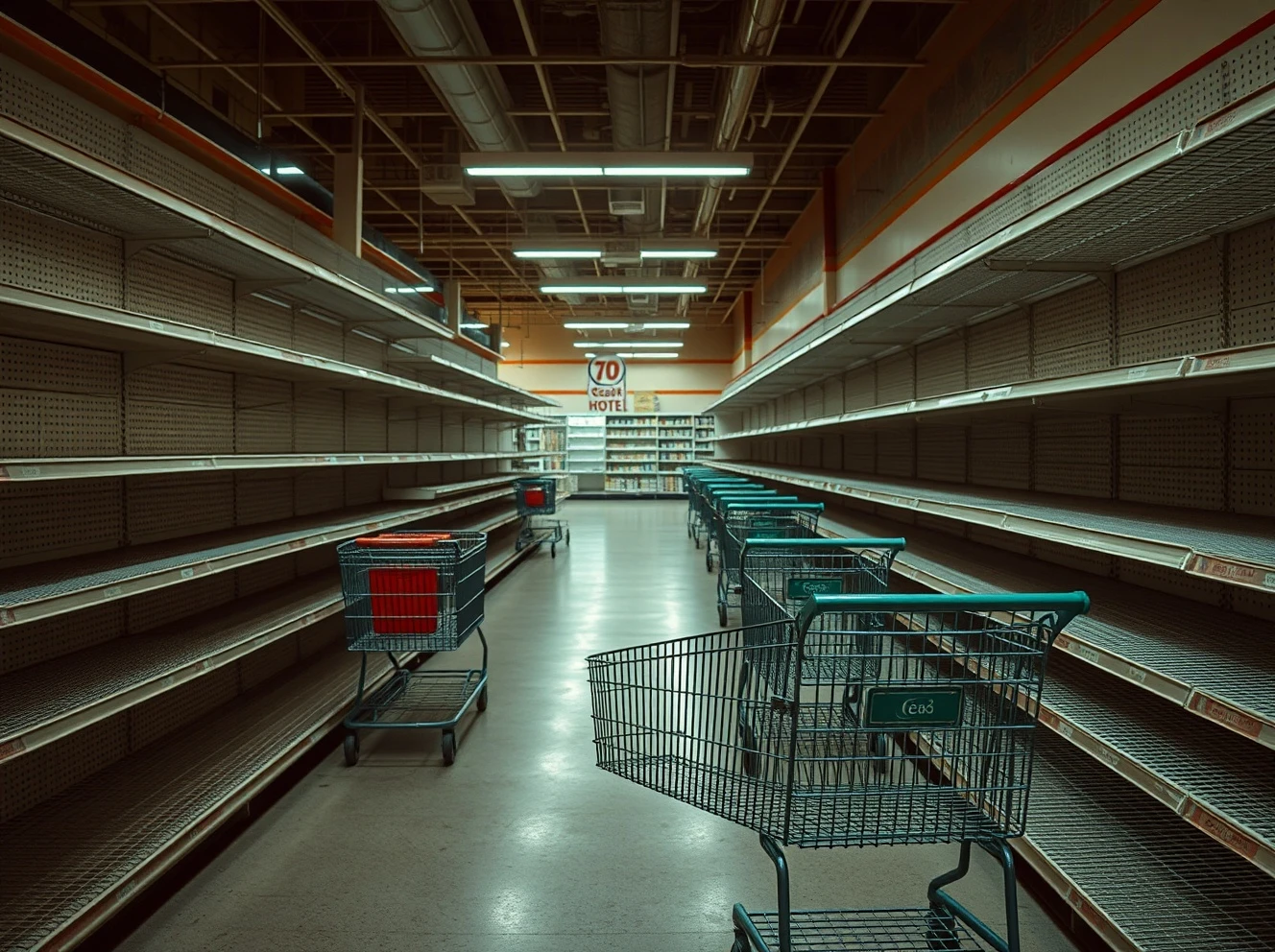 Empty grocery store closure showing abandoned aisles and final days of operation