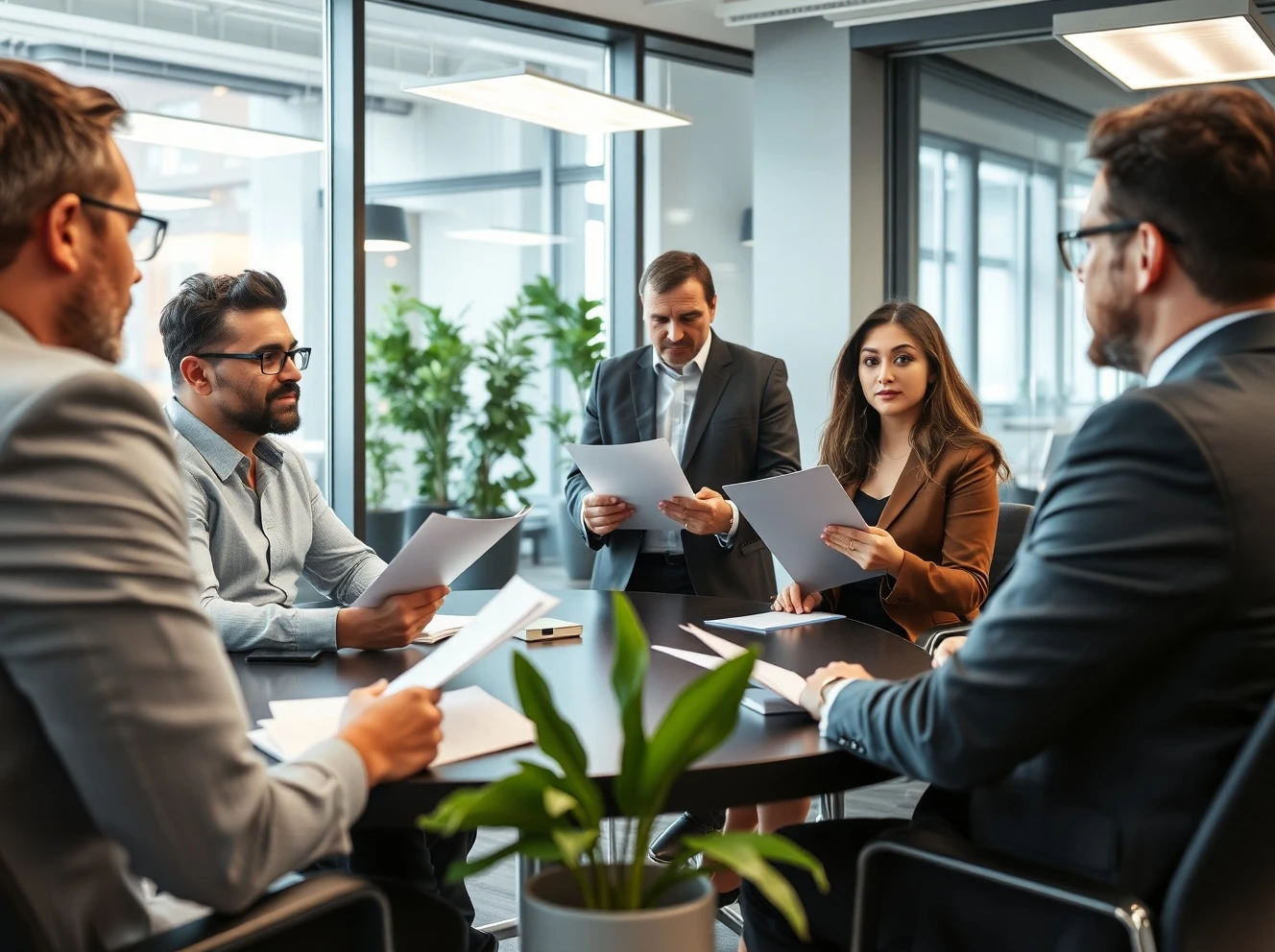 Professional team managing workplace allegation disputes in corporate meeting