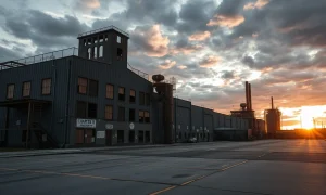 US manufacturing company filing Chapter 11 bankruptcy with empty factory and financial documents