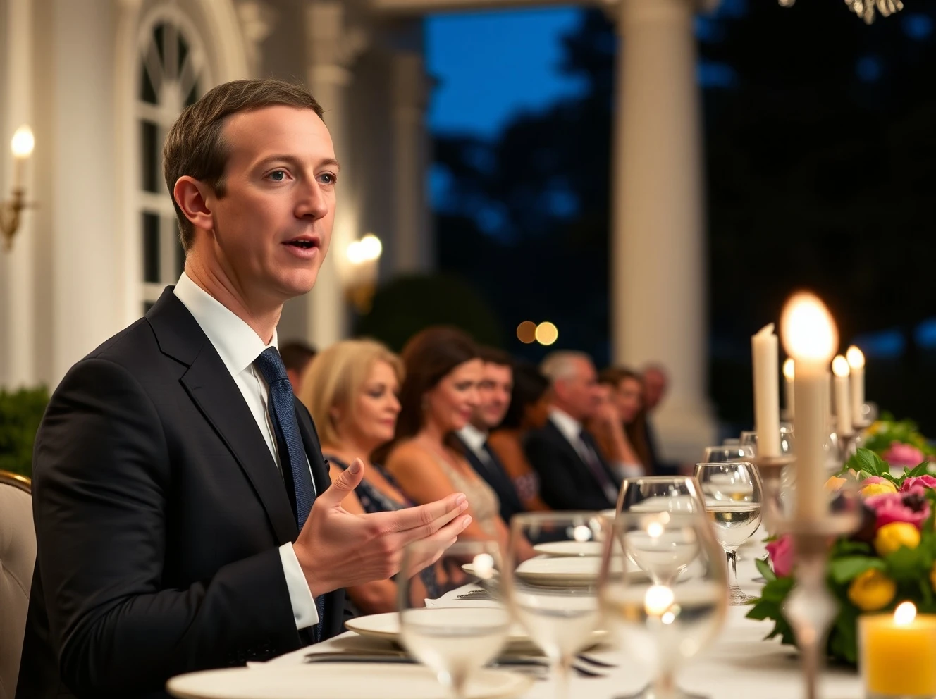 Mark Zuckerberg announcing cryptocurrency initiative at White House dinner with government officials