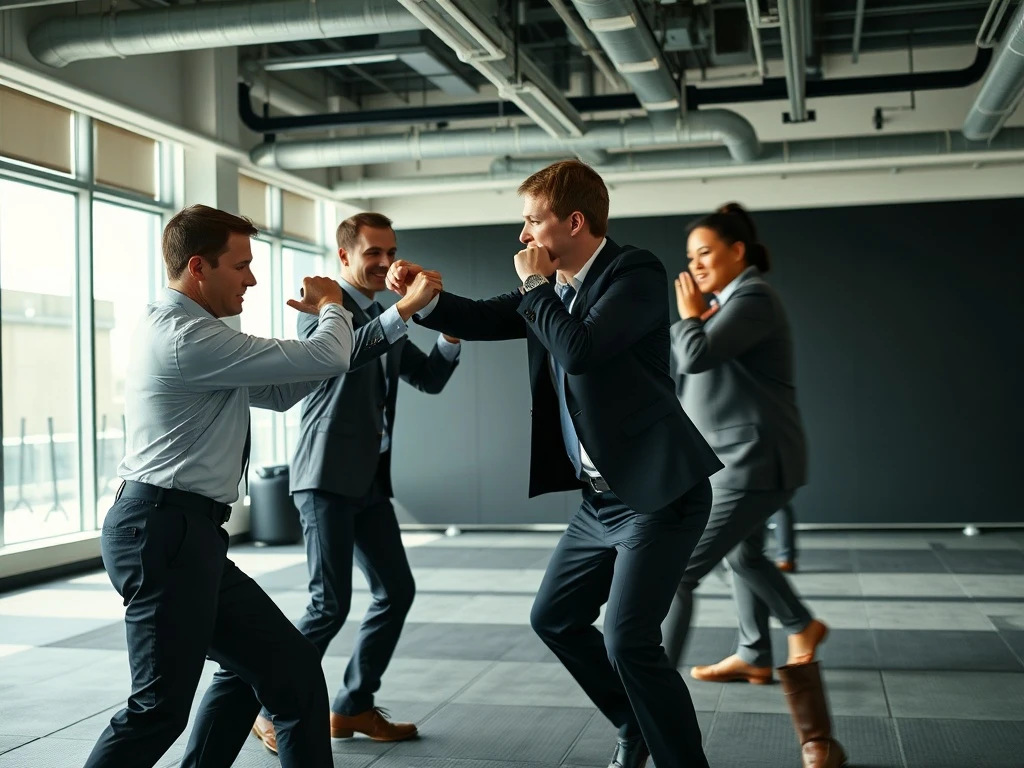 Mark Zuckerberg demonstrating MMA techniques to Meta executives during corporate training session