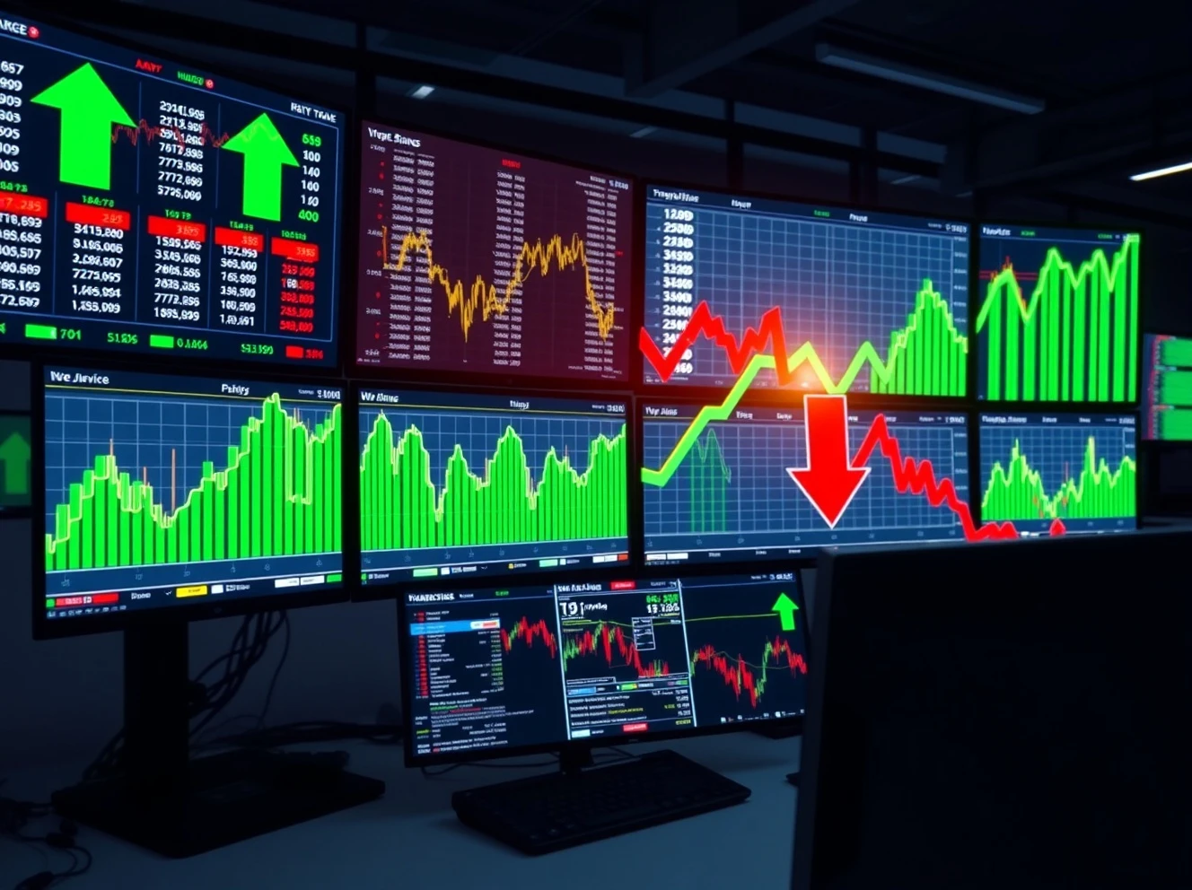 Market movers dashboard showing stock performance with rising and falling charts for key companies