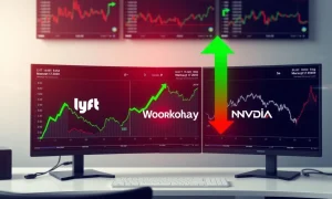 Market movers analysis showing Lyft stock surge and Nvidia decline on financial dashboard