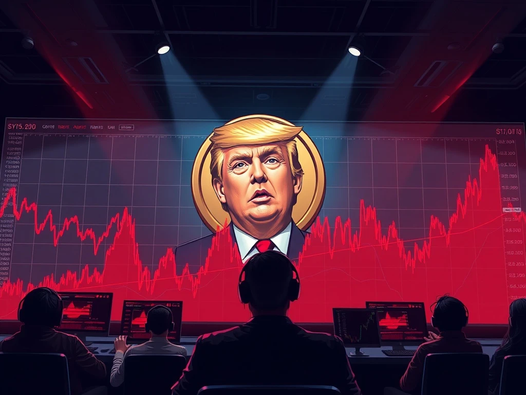 Meme coin volatility shown through crashing political token charts with investor concern