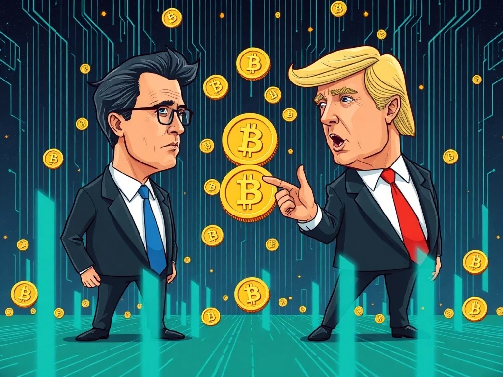 Political meme coins battle between Newsom and Trump representing digital political warfare