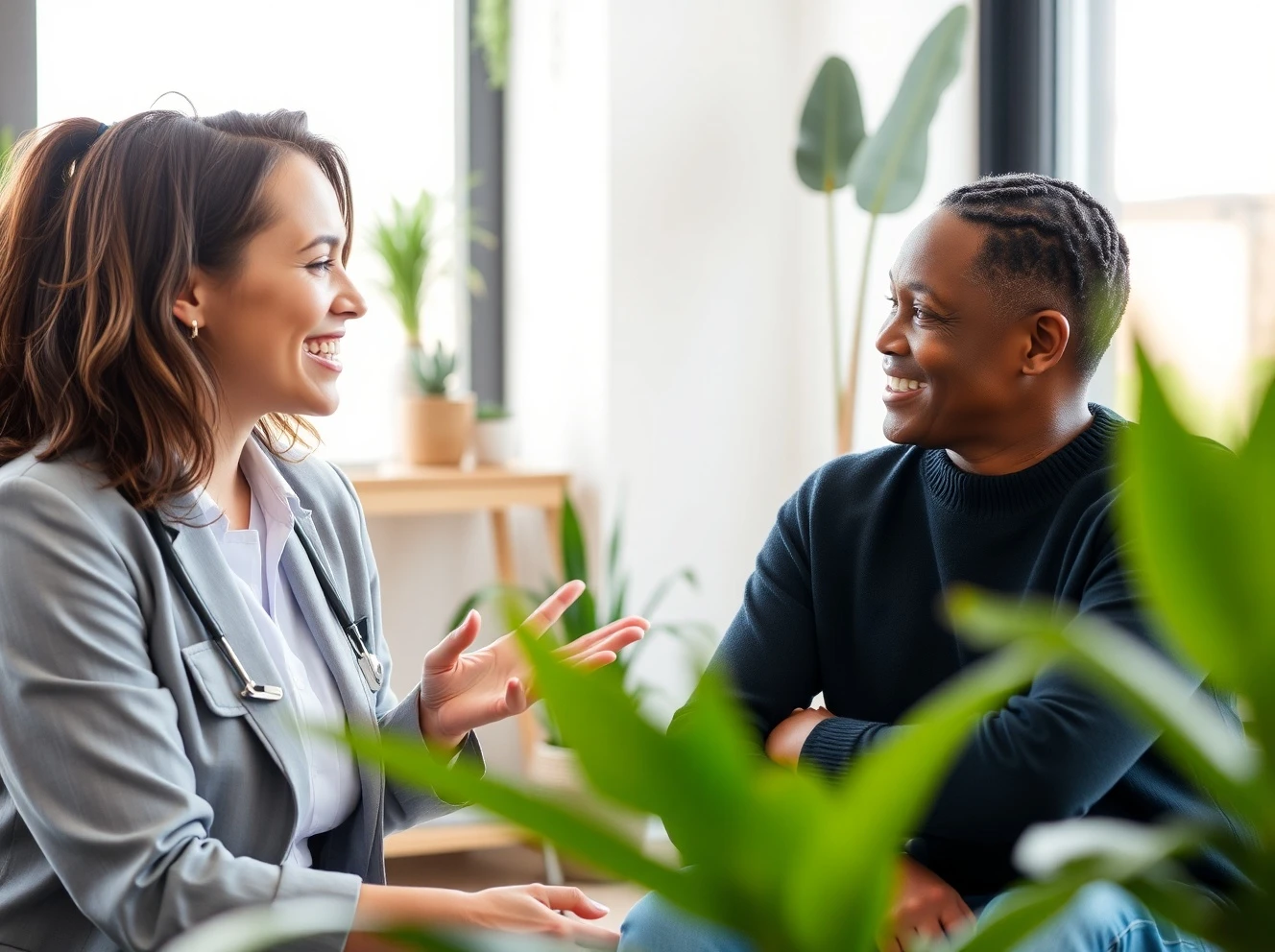 Compassionate mental health care professional providing supportive telehealth consultation