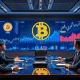 Corporate Bitcoin strategy meeting in Tokyo boardroom with digital charts showing BTC accumulation plans