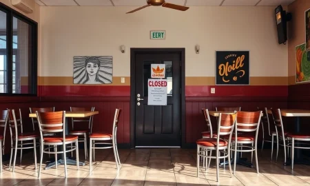 Mexican restaurant facing Chapter 11 bankruptcy with closed signs and empty dining area