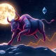 MoonBull crypto project showing bull charging toward moon with Ethereum blockchain background