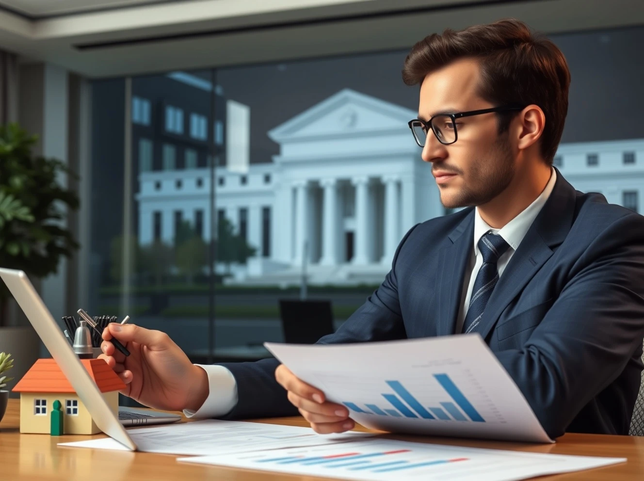 Expert analyzing critical mortgage rate prediction charts with Federal Reserve data
