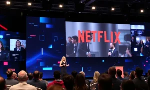 Elizabeth Stone discussing Netflix streaming innovation at StockPil Disrupt conference