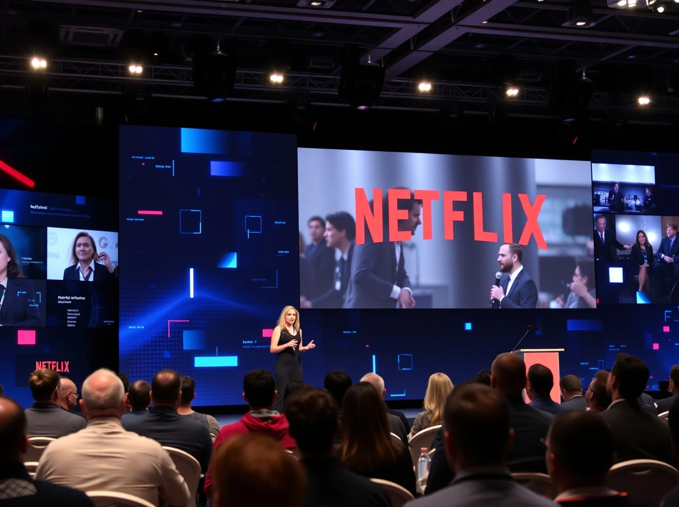 Elizabeth Stone discussing Netflix streaming innovation at StockPil Disrupt conference