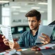 Concerned new car buyers analyzing market data and vehicle pricing information