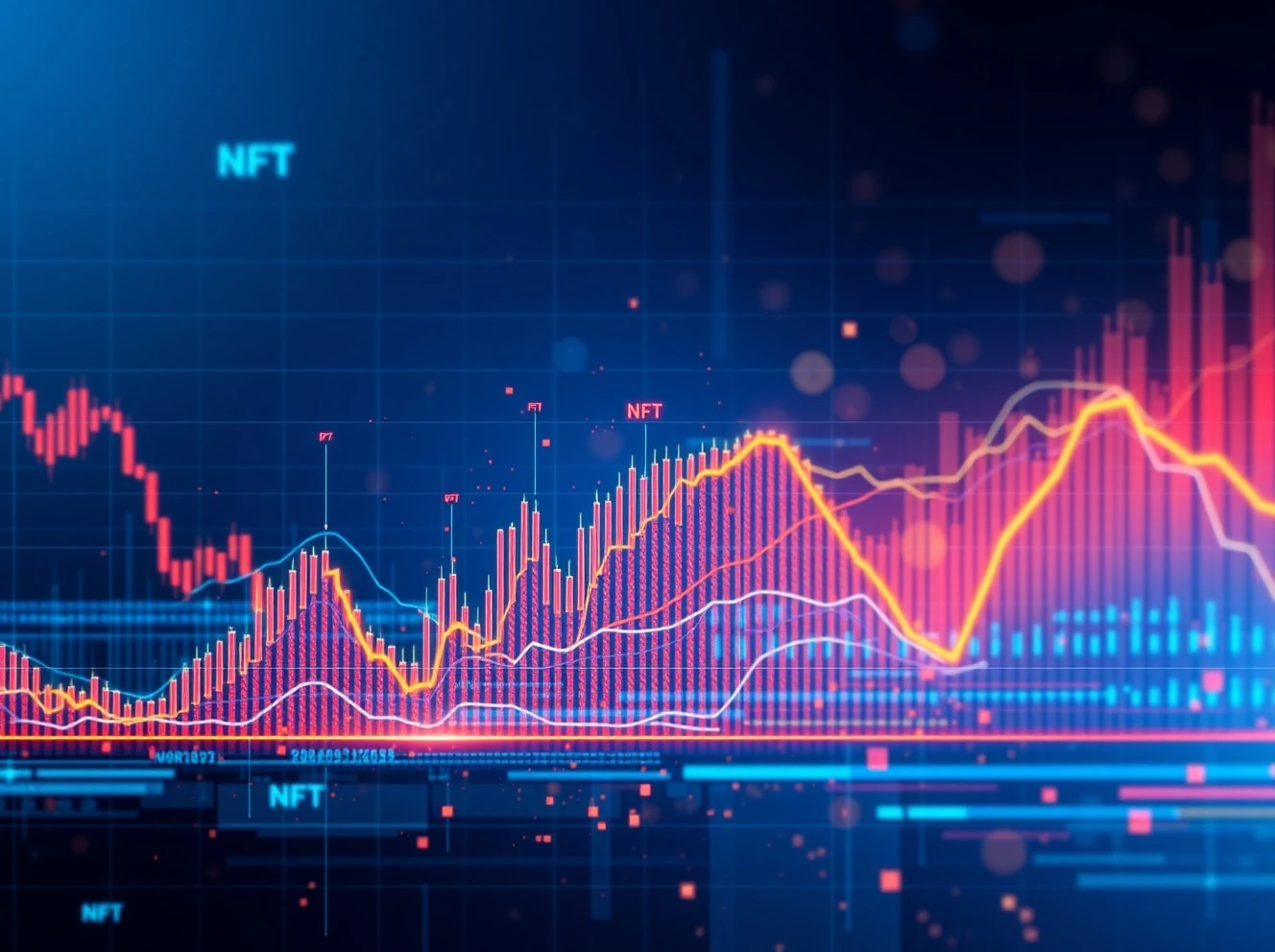 NFT market analysis showing trading volume decline and buyer activity trends in cryptocurrency sector
