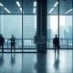 Business professionals facing office space shortage outside modern commercial building