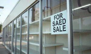 Closed office supply retailer storefront showing business restructuring after massive closures