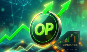 OP price surge showing cryptocurrency token with upward momentum and blockchain network growth