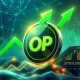 OP price surge showing cryptocurrency token with upward momentum and blockchain network growth