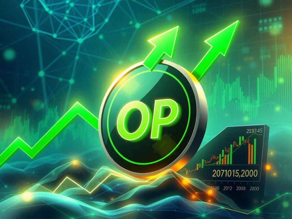 OP price surge showing cryptocurrency token with upward momentum and blockchain network growth