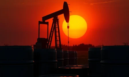 OPEC+ output decision amid oil oversupply crisis with pumpjack and barrels