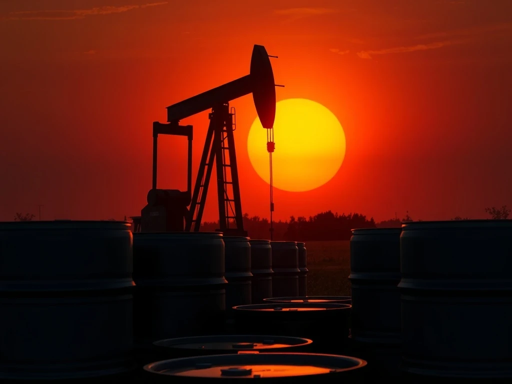 OPEC+ output decision amid oil oversupply crisis with pumpjack and barrels