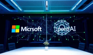 OpenAI Microsoft partnership announcement showcasing AI innovation and corporate collaboration