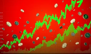 Dramatic OXT price surge chart showing extreme cryptocurrency volatility