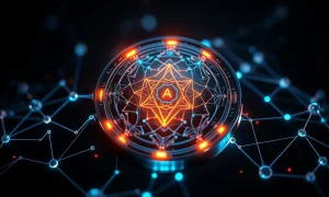 Ozak AI presale token with neural network connections representing AI blockchain growth potential