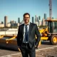 Business leader discussing paving business strategy at construction site