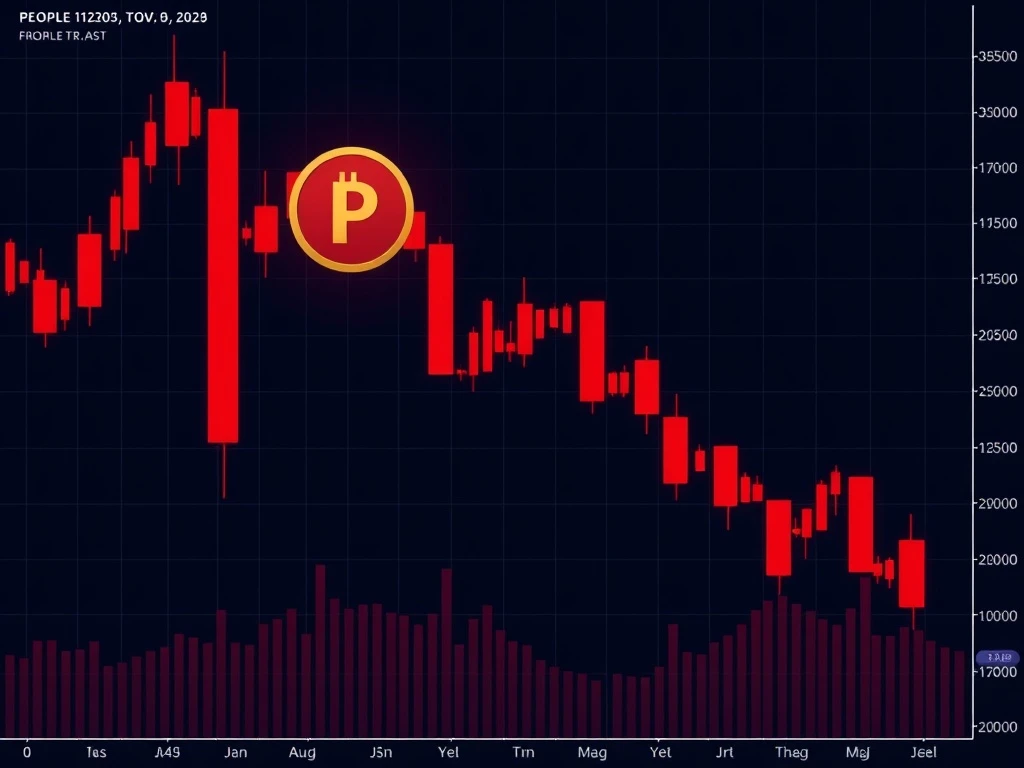 PEOPLE token catastrophic market crash showing extreme downward price movement and technical breakdown