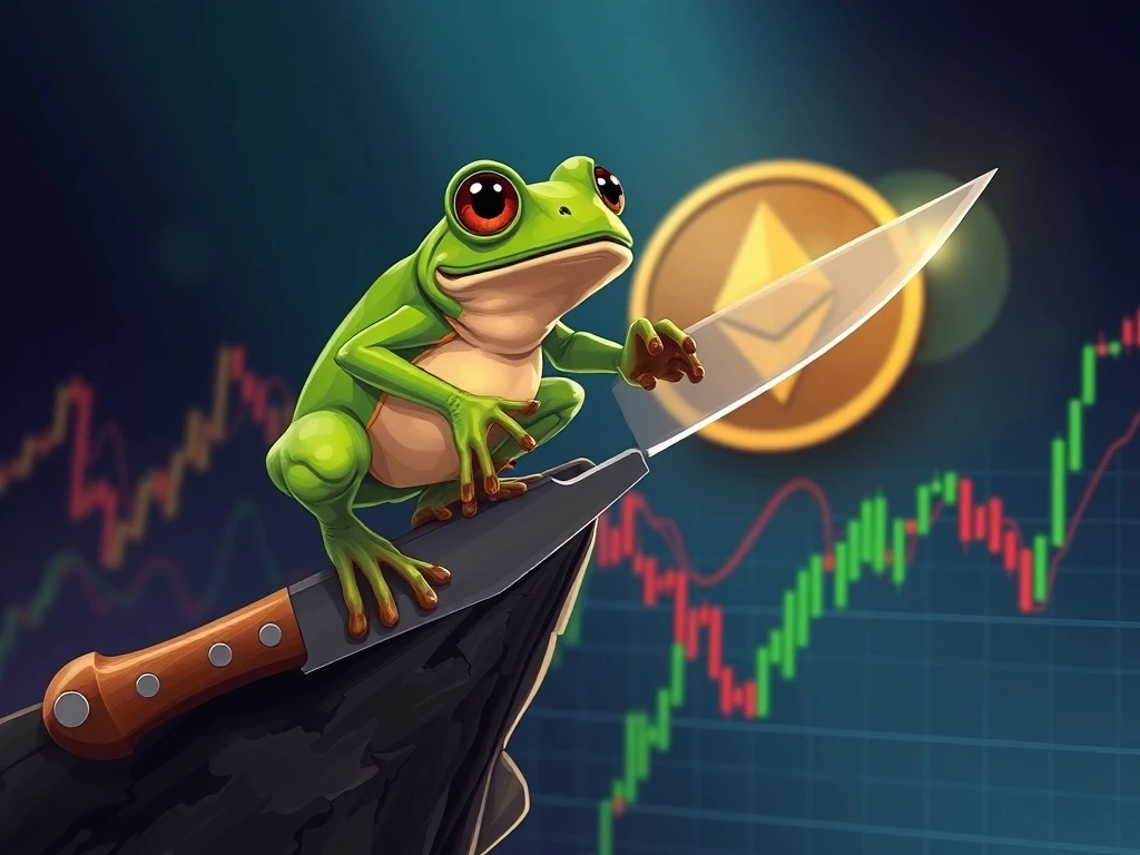 PEPE meme coin balancing on knife edge between massive rally and catastrophic collapse over cryptocurrency charts