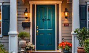 Beautifully personalized front door showcasing unique style and welcoming entrance with custom hardware and color