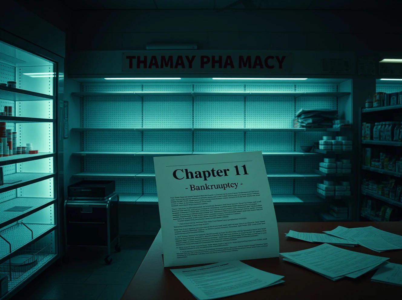 Pharmacy chain Chapter 11 bankruptcy documents showing financial distress and store closures