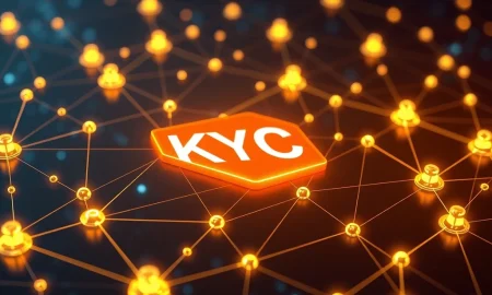 Pi Network KYC verification process showing decentralized identity nodes across blockchain infrastructure