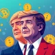 Politically themed crypto assets merging political symbols with blockchain technology and market charts