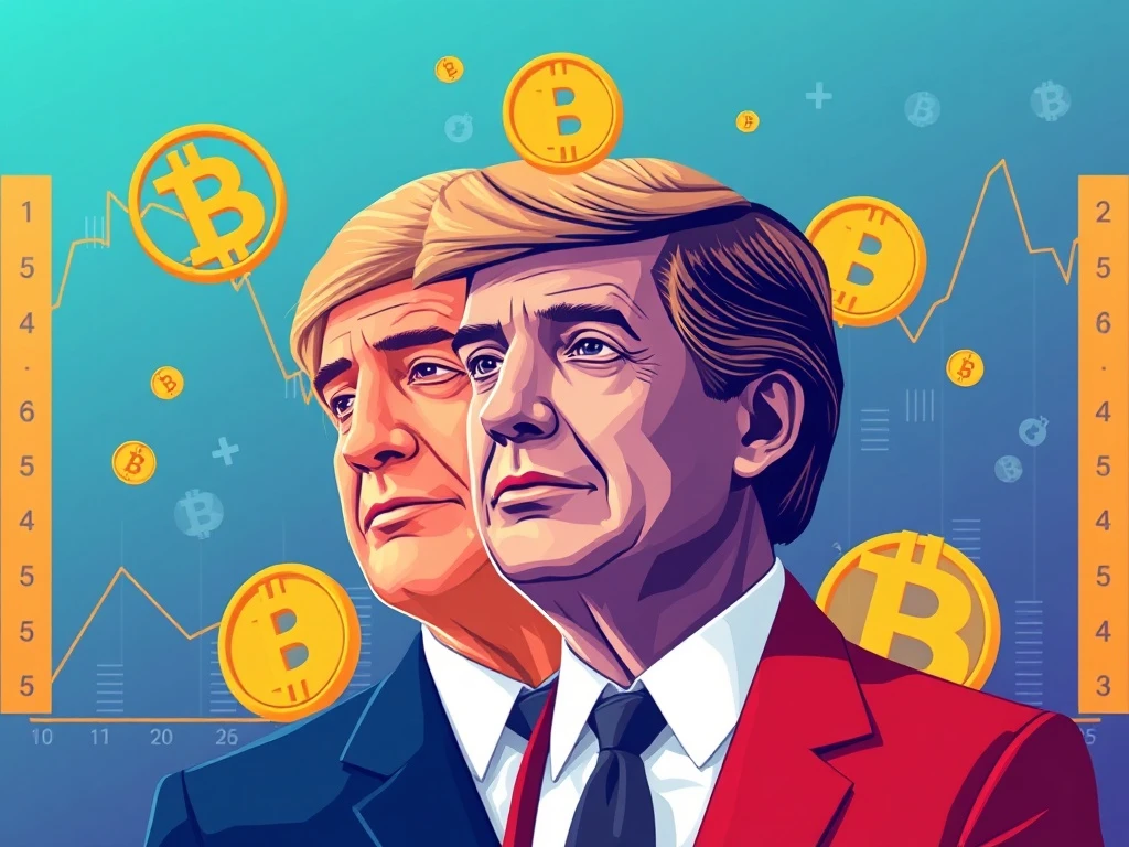 Politically themed crypto assets merging political symbols with blockchain technology and market charts