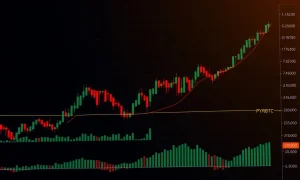 PYRBTC cryptocurrency trading chart showing technical analysis indicators and price movement patterns